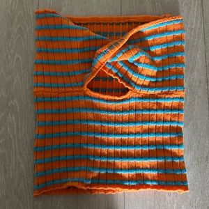 Women's Striped Crisscross Knitted Crop Tube Top